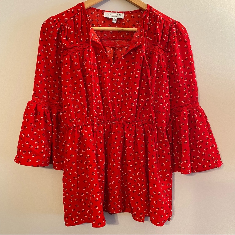 HAYDEN LA - Tiered Red Floral Lace Top